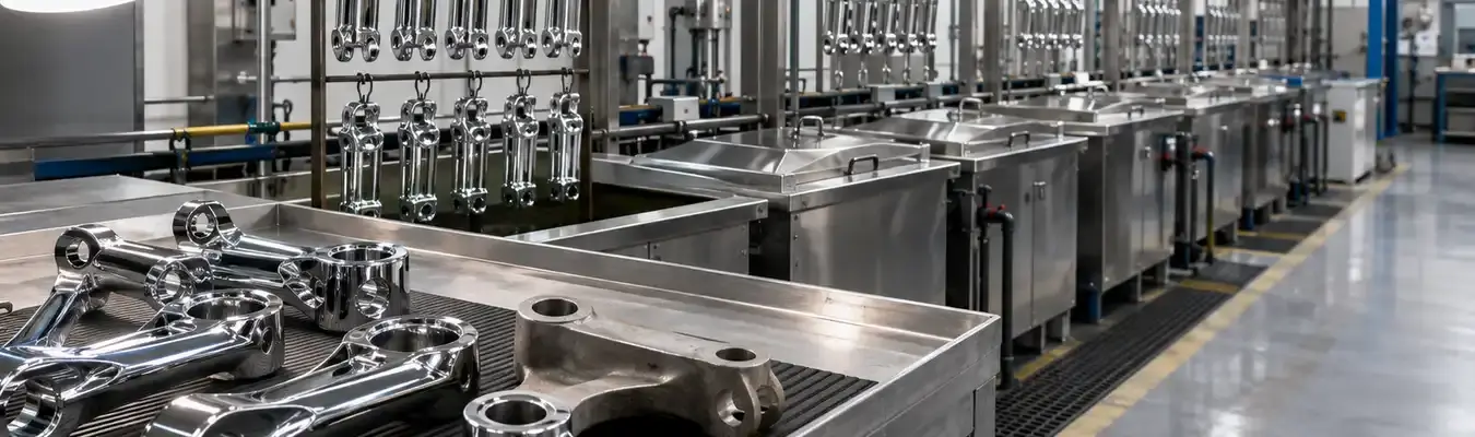 Nickel chrome plated metal parts on industrial production line