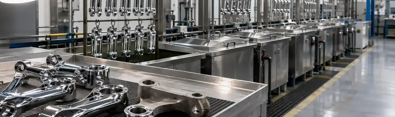 Nickel chrome plated metal parts on industrial production line